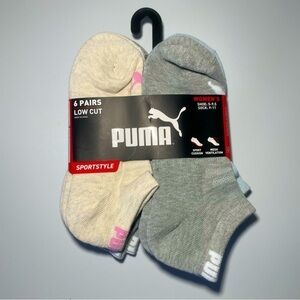 Puma women’s low cut socks beige gray white pink blue 6 pack size 5-9.5